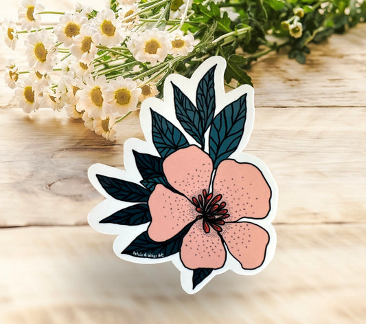 Coral lily bloom image in a sticker size 3 by 3 inches. Flat floral style, so it is a simple and yet beautiful rendition of a lily. Perfect to use to decorate your laptop, or notebook, planner of water bottle.