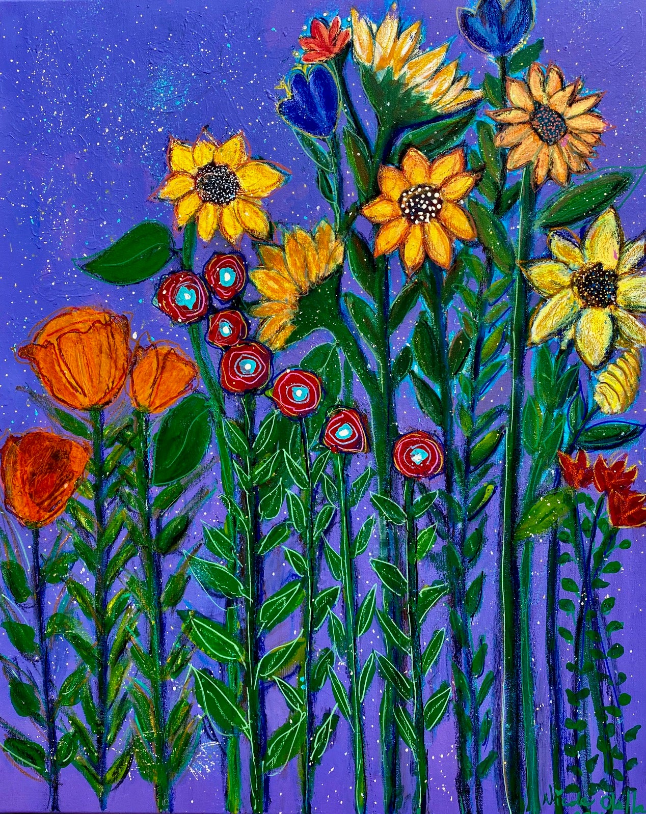 Sunflowers and indigo sky (24 x 30 inches)