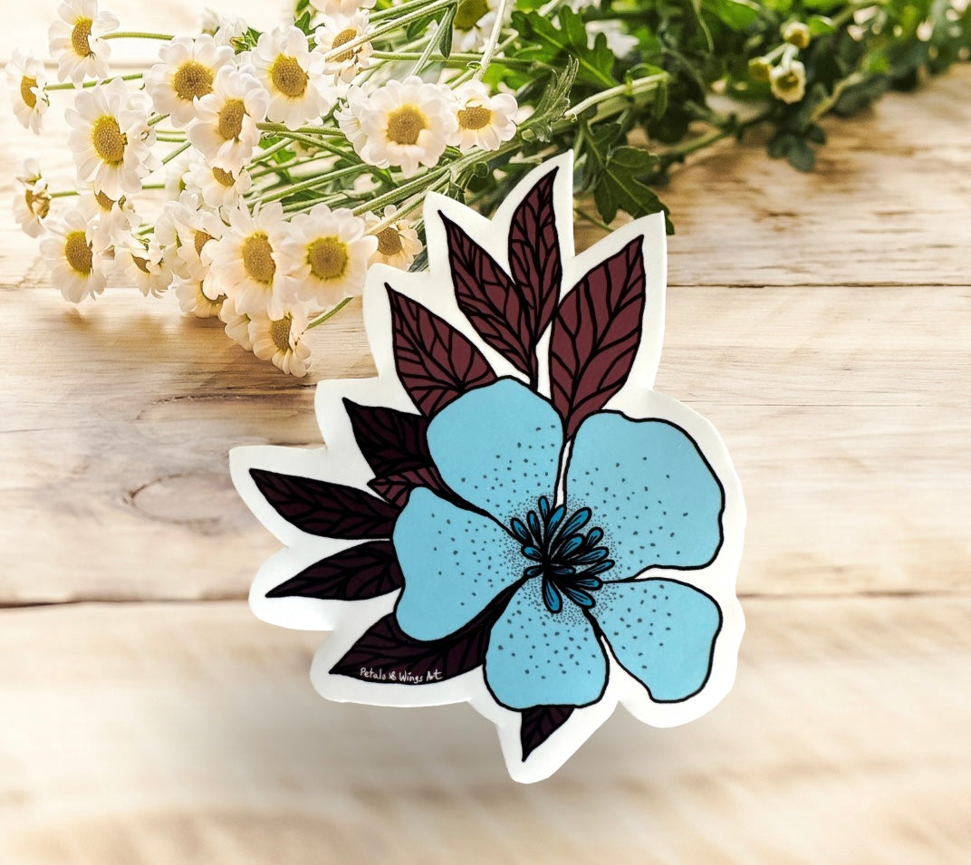 Simple blue lily sticker, with flat floral style. To inspire joy and beauty. It can be place on a water bottle, notebook or your journal.  Size 3 by 3 inches.